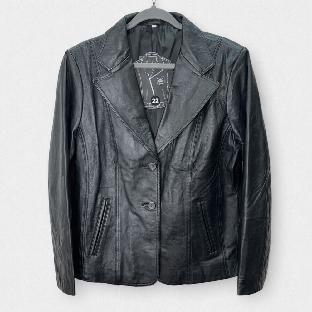 Decrum Womens Surrey Black Lamb Leather Blazer Jacket 2-Button Soft Size XL